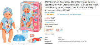 BABY born Soft Touch Boy 43cm met 11 accessoires voor €35,99 bij Amazon