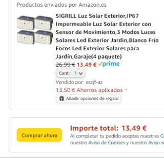 Pack 4 Luz Solar Exterior,IP67 Impermeable con Sensor de Movimiento,3 Modos por 13,49€