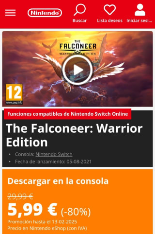The Falconeer: Warrior Edition Nintendo Switch por 5,99€.