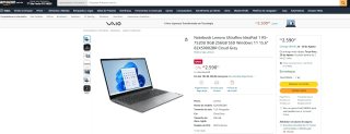 Notebook da Lenovo, modelo Ultrafino IdeaPad 1 - R$ 2.590,31