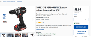 PARKSIDE PERFORMANCE Accu-schroefboormachine 20V voor €59,99 in de Lidl Webshop