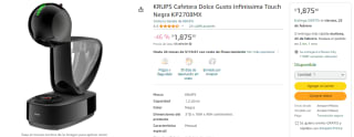 Cafetera KRUPS Dolce Gusto Infinissima Touch por $1,875 en Amazon