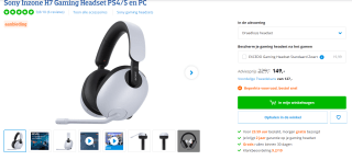 Sony Inzone H7 Gaming Headset PS4/5 en PC voor €149 bij Coolblue