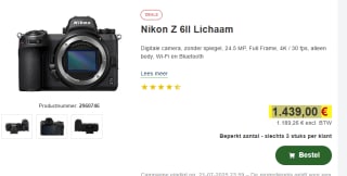 Nikon Z6 II body voor €1.439 bij Proshop