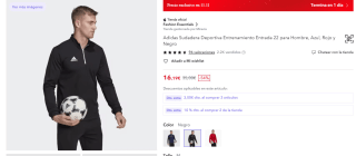 Adidas Sudadera Deportiva Entrenamiento Entrada 22 por 16,19€ Amazon y Miravia