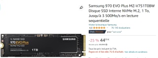 Carte SSD Interne NVMe M.2 Samsung 970 Evo Plus à 44,99€