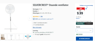 SILVERCREST staande ventilator voor €9,99 in de Lidl webshop