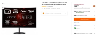 Monitor Acer Nitro XZ322QUSbmiipphx 31.5" LED WQHD 165Hz FreeSync Premium Curvo por 269.99€
