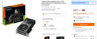 Tarjeta Gráfica Gigabyte GeForce RTX 5060 WINDFORCE OC 8GB GDDR7 Reflex 2 RTX AI DLSS4 por 299,90€