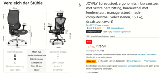 JOYFLY ergonomisch bureaustoel voor €144,84 bij Amazon