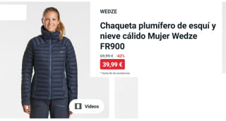 Plumífero de esquí para Mujer Wedze FR900 por 39.99€