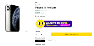 iPhone 11 Pro Max Outlet 64GB por $4,496 en Clevercel con Tarjeta Mercado Pago