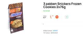 3 pakken M&M's/Twix of Snickers Frozen Cookies 2x76g voor €1,50 bij Butlon