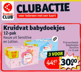 Kruidvat Lotiondoekjes sensitive of gewoon- 12 pack, 3 voor €30