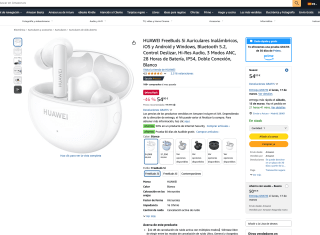 Auriculares HUAWEI FreeBuds 5i Inalámbricos por solo 54€