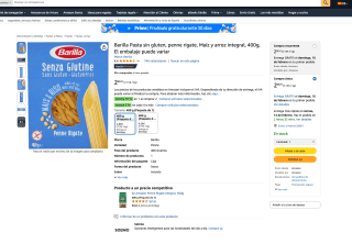 2 Barilla Pasta sin gluten penne rigate Maíz y arroz integral 400g por solo 3,53€