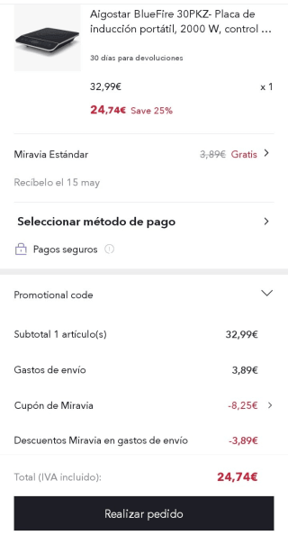 Aigostar BlueFire 30PKZ- Placa de inducción portátil por 24,74€.