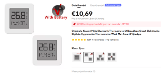 Xiaomi Mijia Bluetooth Thermometer en Hygrometer 2 stuks voor €10,69 bij Aliexpress