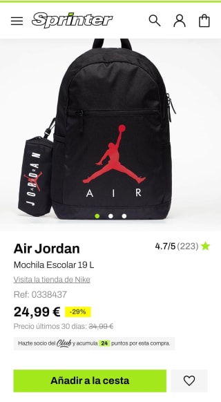 Air Jordan Mochila Escolar 19 L€+ estuche escolar por 24,99€
