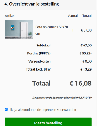 Eigen foto op canvas 50x70 cm voor €16,80 dmv code bij Fotoproducten