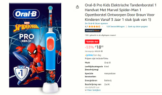 Oral-B Elektrische Tandenborstel Pro Kids Spider-Man voor €18,89 bij Amazon