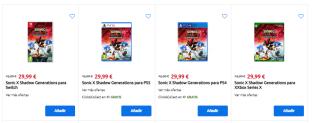 Videojuego Sonic X Shadow Generations PS5,Xbox y Nintendo por 29,99€