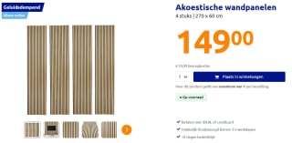 4 Akoestische Wandpanelen (270x60 cm) voor €149 bij Action