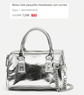 Bolso tote pequeño metalizado con correa Rigua por 7.2€