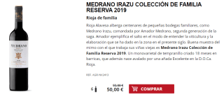 6 Botellas de Medrano Irazu Colección de Familia Reserva 2019 por 40€