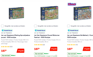 1+1 gratis op Jan van Haasteren en Wasgij puzzels bij Bol.com