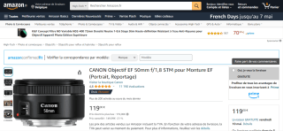 Objectif CANON EF 50mm f/1,8 STM pour Monture EF à 119€