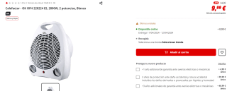 Calefactor OK OFH 220224 ES, 2000W, 2 potencias por 9,99€