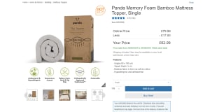 Panda Memory Foam Bamboo Mattress Topper, Single - £62.99
