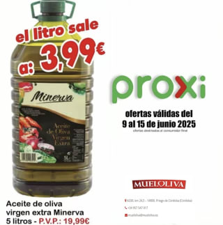 Aceite de Oliva Virgen Extra MINERVA (Mueloliva) 5l. 19,95€ (3,99€/litro)
