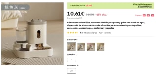 Alimentador automático, cuenco de comida para perros y gatos con fuente de agua 2 litros por 10,61€