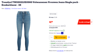 Trendyol donkerblauwe damesjeans voor €4,99 bij Bol