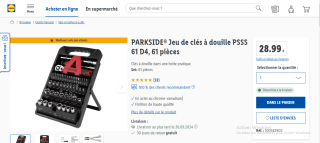 PARKSIDE® Jeu de clés à douille PSSS 61 D4, 61 pièces à 28,99€