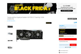 Black Friday Gigabyte Radeon RX 6700 XT Gaming 12GB GDDR6 OC por 304,43€