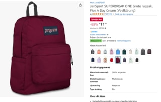 JanSport SuperBreak One russet Rugzak voor €11,85 bij Amazon