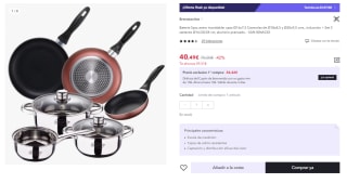 Bateria San Ignacio de 5pcs acero inoxidable: cazo Ø16x7,5 Cacerolas de Ø18x8,5 y Ø20x9,5 cms., inducción + Set 3 sartenes Ø16/20/24 cm, aluminio prensado por 40.49€ (Cuenta Nueva 28.49€)