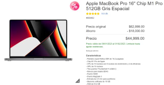 MacBook Pro 16" M1 512GB a $57,999 en Costco