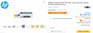 Multifuncional HP Smart Tank 525 por $2,459 | Descuento CyberPuerta