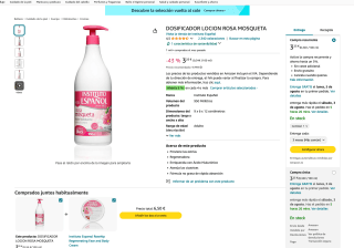 Loción Hidratante con dosificador de Rosa Mosqueta regenerador para cicatrices 950ml por 3,25€