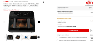 Freidora de aire Cecotec Cecofry Advance 9000 Window, 2850 W, 9 L por 79,90€