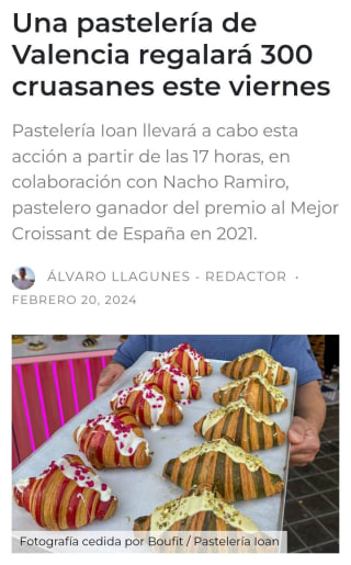 Una pastelería de Valencia regalará 300 cruasanes este viernes.