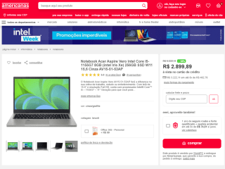 Notebook da Acer, modelo Aspire Vero Intel Core I5 - R$ 2.899,89