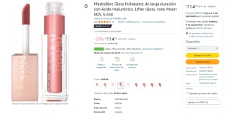 Maybelline Lifter Gloss Tonos Moon, Glass y Silk por $110 en Amazon