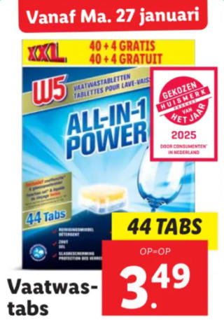 W5 all in one Vaatwastabletten voor € 3,49 bij de Lidl