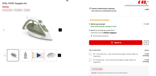 Tefal Fv5781 Easygliss - Stoomstrijkijzer voor €39 na cashback bij de Mediamarkt