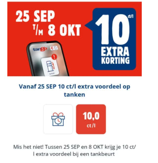 10 ct/l extra korting op een tankbeurt bij Tango